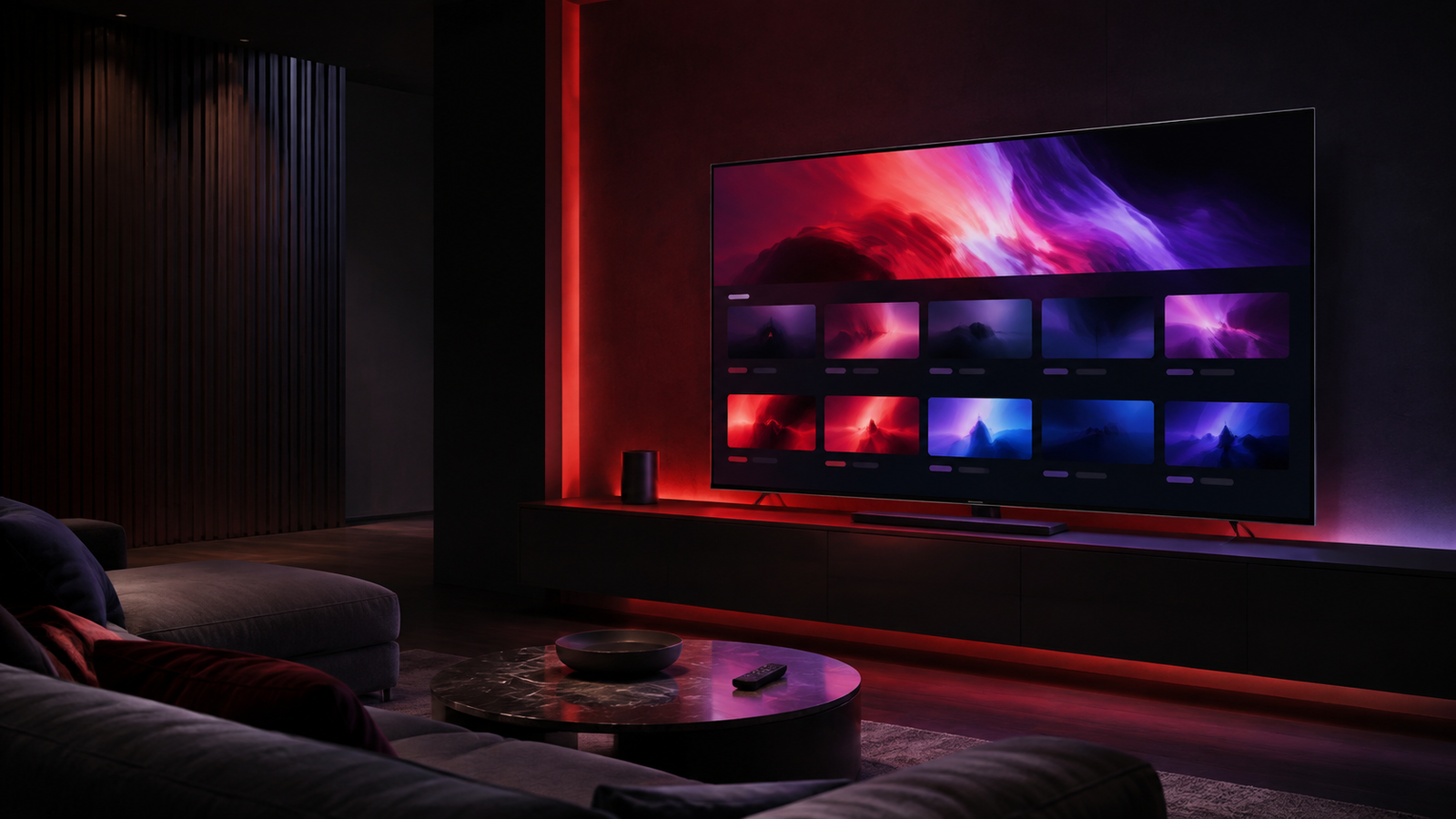 Televisor moderno mostrando una interfaz de entretenimiento