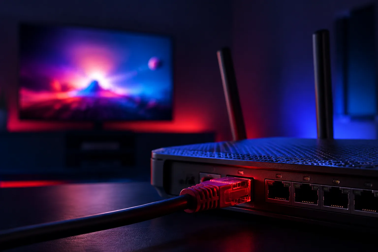 Cable Ethernet conectado a un router doméstico